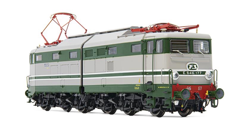 RIVAROSSI HR2869S - FS locomotiva elettrica E.646 177 di 2a serie, livrea verde magnolia e grigio perla con modanature in alluminio, ep.IV - DCC Sound